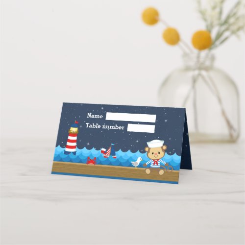 Nautical Boy Monkey Red Navy Baby Shower Seating Place Card