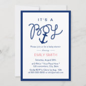 Nautical Boy Navy Blue Anchor Baby Shower Invitation (Front)