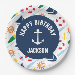 Nautical Boy Personalized Happy Birthday Plate