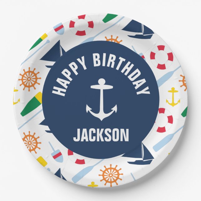 Nautical Boy Personalized Happy Birthday Plate (Front)