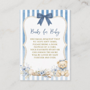 Nautical Boy Sailor Bear Books for Baby Shower Enclosure Card