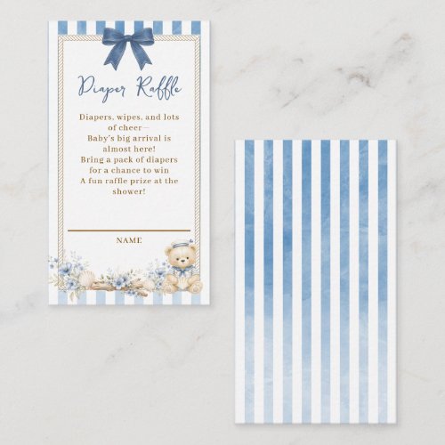Nautical Boy Sailor Bear Diaper Raffle Baby Shower Enclosure Card