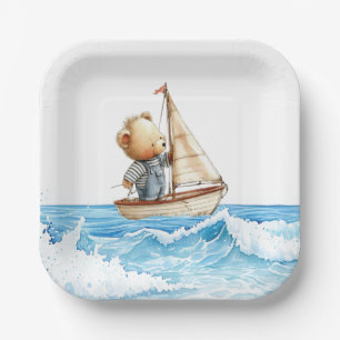 Nautical Boy Sailor Teddy Bears Baby Shower Paper Plates