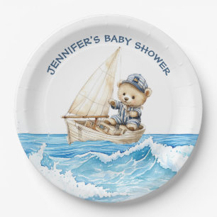 Nautical Boy Sailor Teddy Bears Baby Shower Paper Plates