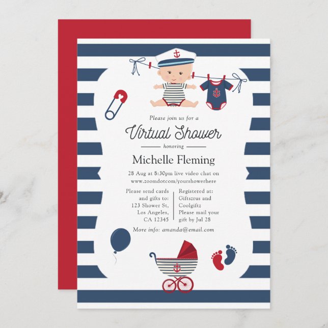 Nautical Boy Virtual Baby Shower Invitation (Front/Back)