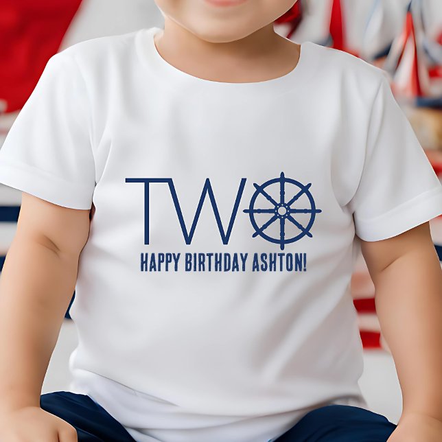 Nautical Boy's 2nd Birthday Ship’s Wheel Helm Name Toddler T-shirt (Creator Uploaded)