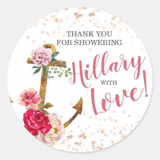 Nautical Bridal shower | Anchor Shower|favors Classic Round Sticker (Front)