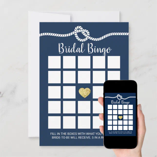 Nautical Bridal Shower Bingo Game Navy Blue Invitation | Zazzle