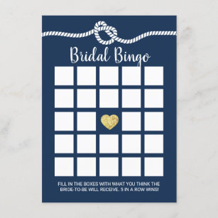 Nautical Bridal Shower Bingo Game Navy Blue Invitation
