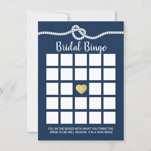 Nautical Bridal Shower Bingo Game Navy Blue Invitation