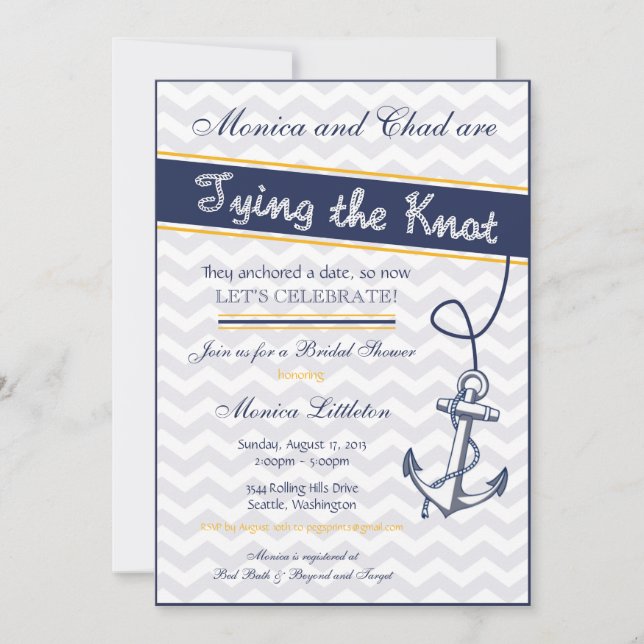 Nautical Bridal Shower Invitation - Beach Anchor (Front)