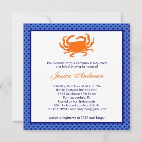 Nautical Bridal Shower Invitation Orange/Navy
