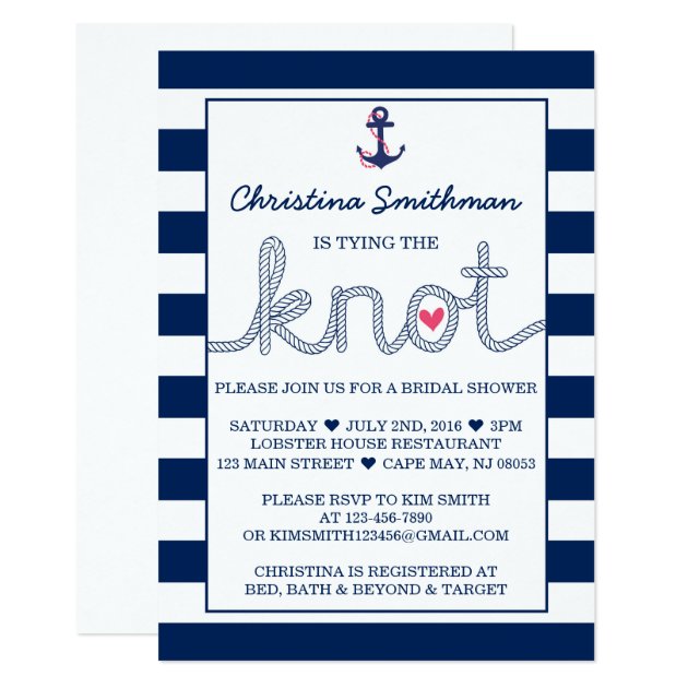 Nautical Bridal Shower Invitation - Tying The Knot