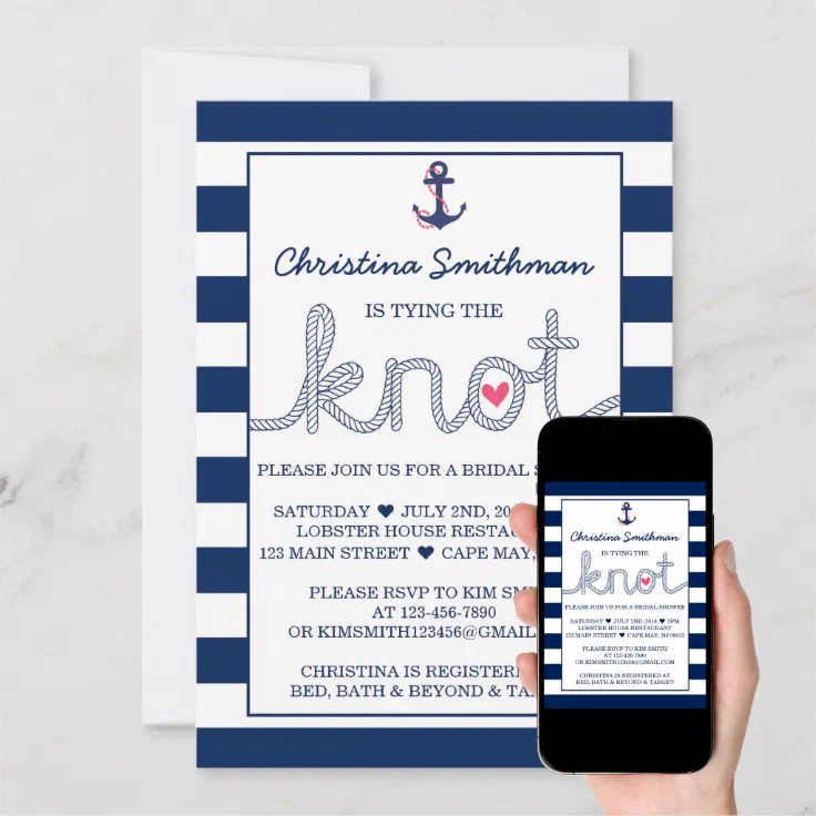 Nautical Bridal Shower Invitation Tying The Knot Zazzle