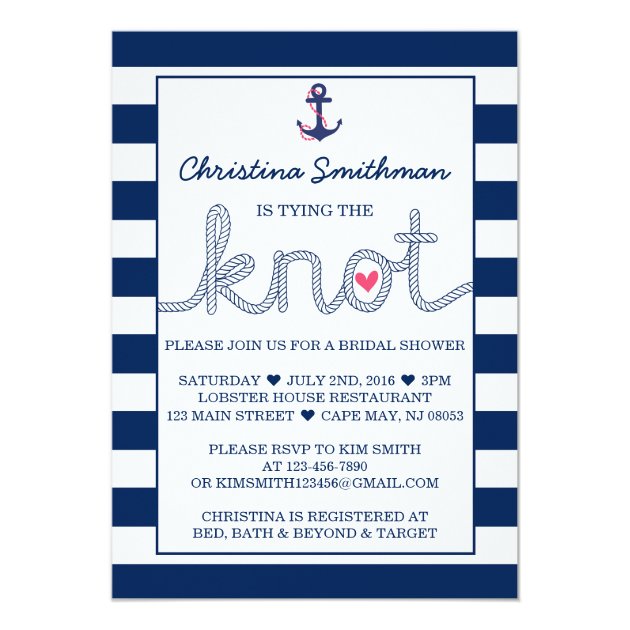 Nautical Bridal Shower Invitation - Tying The Knot