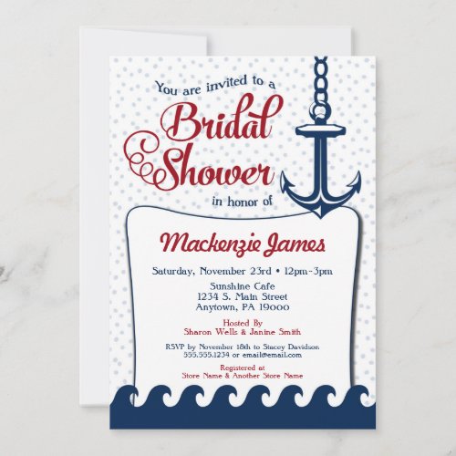 Nautical Bridal Shower Invitation Vintage Navy Red