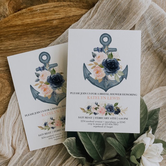 Nautical Bridal Shower Invitation with Florals (Creator Uploaded)