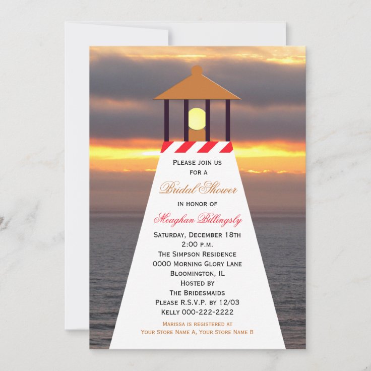 Nautical Bridal Shower Invitations Lighthouse Zazzle
