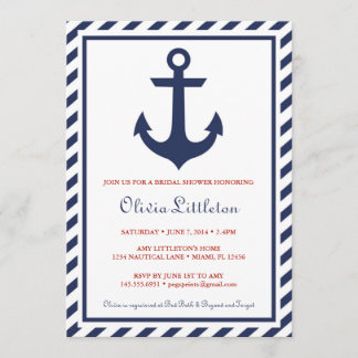 Nautical Bridal Shower Invitations - Navy Anchor
