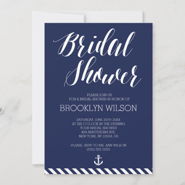 Nautical Bridal Shower Invitations With Stripes (Front)