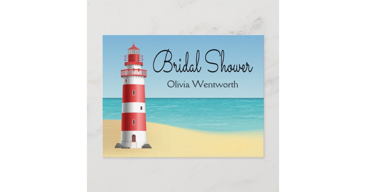 Nautical Bridal Shower Lighthouse Beach Summer Invitation Postcard | Zazzle