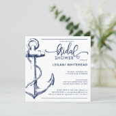 Nautical Bridal Shower Navy Anchor White Invitation (Standing Front)