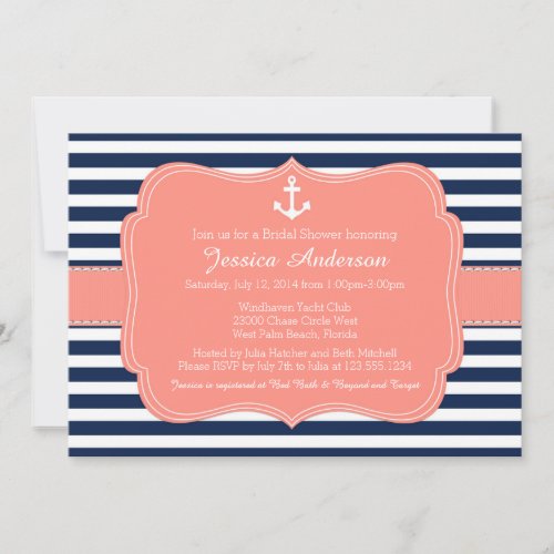Nautical Bridal Shower or Baby Shower Invitation Card