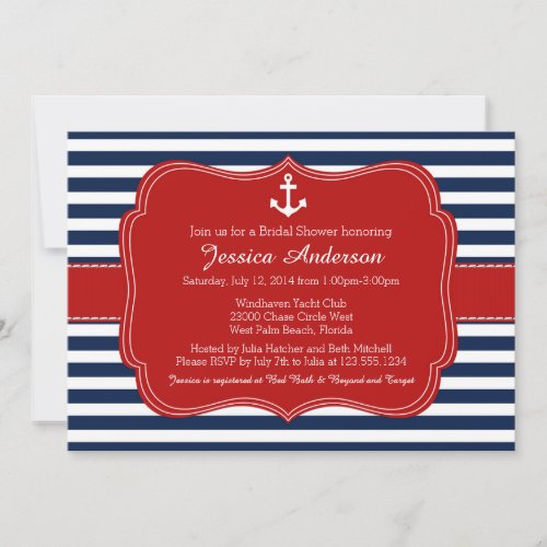 Nautical Bridal Shower or Baby Shower Invitation Personalized Invitations