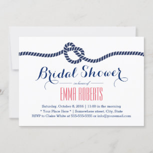 Nautical Bridal Shower Tying the Knot Navy Blue Invitation
