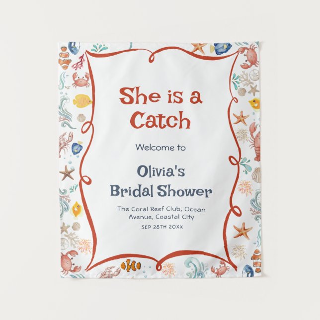 Nautical Bridal Shower Welcome Backdrop Tapestry (Front)