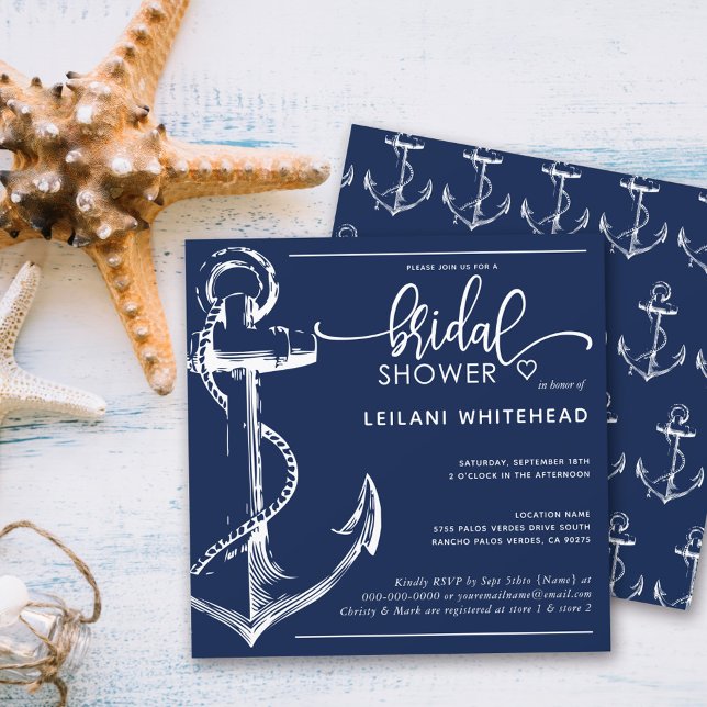 Nautical Bridal Shower White Anchor Navy Invitation (Creator Uploaded)