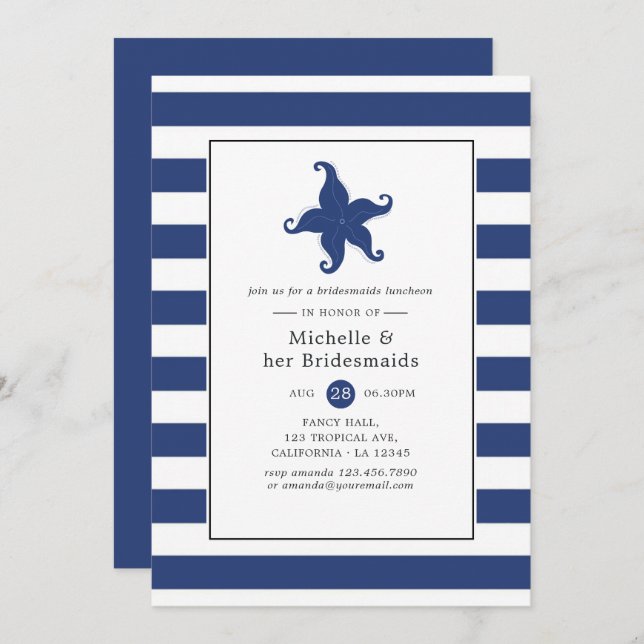 Nautical Bridesmaids Luncheon Invitation (Front/Back)