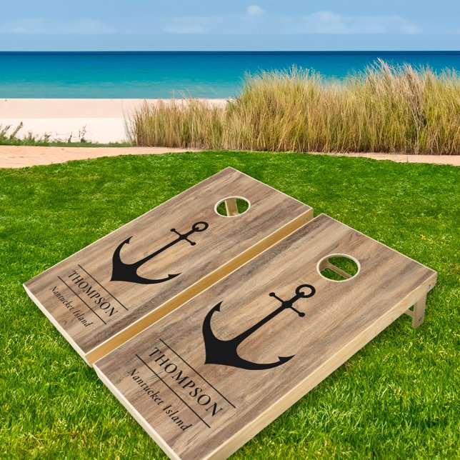 Nautical Brown Wood Grain Anchor Custom Cornhole Set (Creator Uploaded)