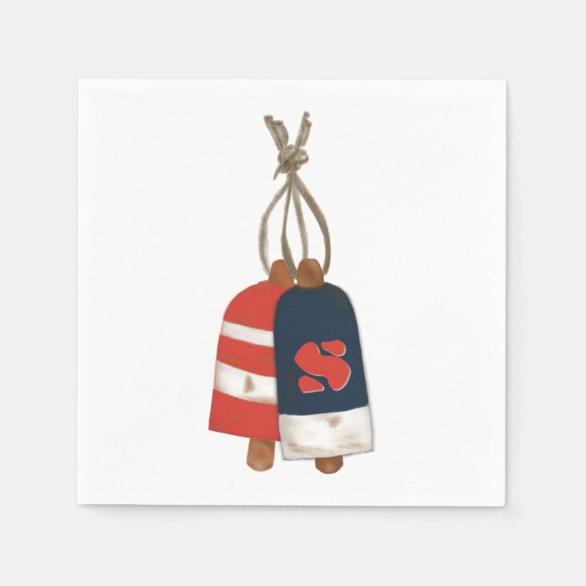 Nautical Buoys Personalized Blue Red Napkins (Front)