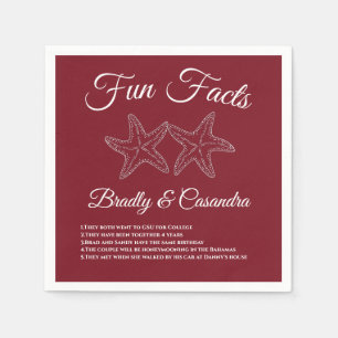 Nautical burgundy Wedding Starfish Fun Fact Napkins