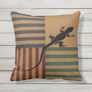 Nautical Burlap Gecko Lizard Throw Pillow