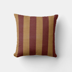 Nautical Burlap Red & Tan Stripes Throw Pillow
