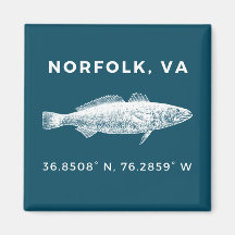 Nautical Button Magnet - Coordinates of Norfolk VA