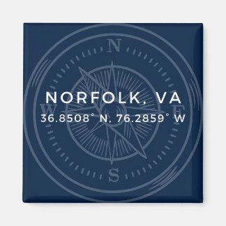 Nautical Button Magnet - Coordinates of Norfolk VA