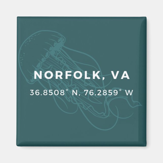 Nautical Button Magnet - Coordinates of Norfolk VA (Front)