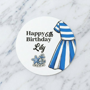 Nautical Cabana Sailor Birthday Classic Round Sticker