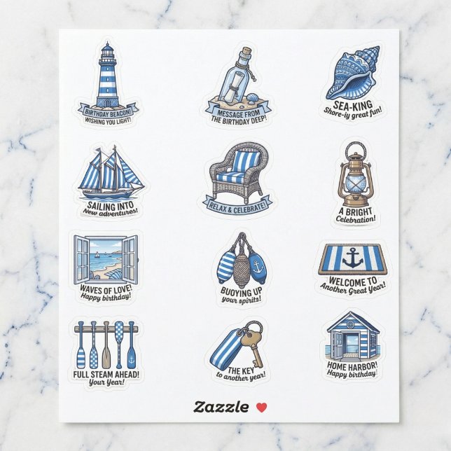 Nautical Cabana Sailor Birthday Sticker Sheet Set (Buoy your spirits with stickers.)