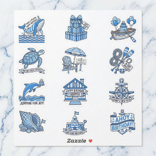 Nautical Cabana Sailor Birthday Sticker Sheet Set