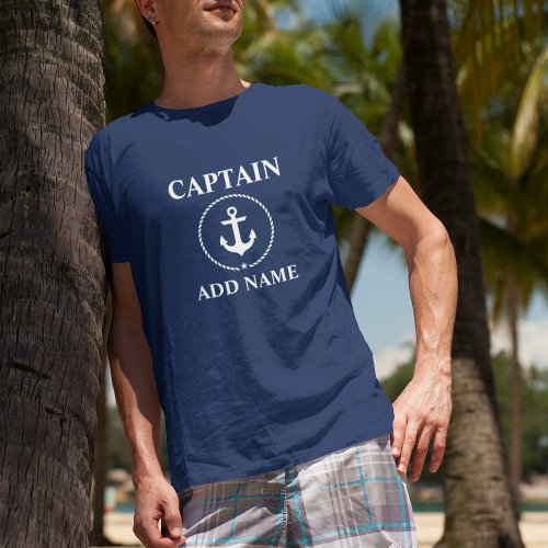 Nautical Captain Add Name Anchor Rope Blue T_Shirt