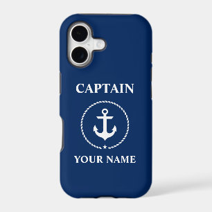 Nautical Captain Add Name Anchor Rope Navy Blue iPhone 17 Case
