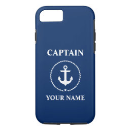 Nautical Captain Add Name Anchor Rope Navy Blue iPhone 8/7 Case