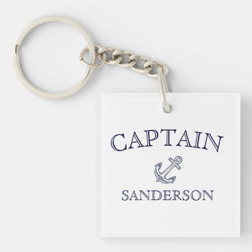 Nautical Captain Anchor Boat Name Navy   Keychain