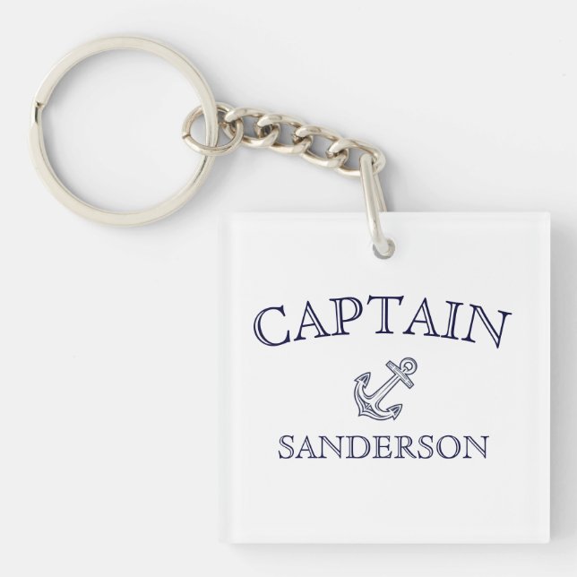 Nautical Captain Anchor Boat Name Navy   Keychain (Front)