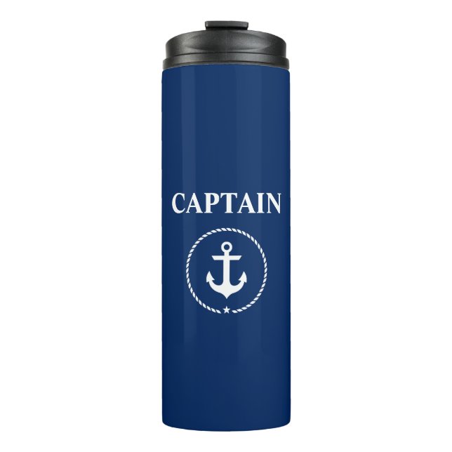 Nautical Captain Anchor Rope Navy Blue Thermal Tumbler (Front)