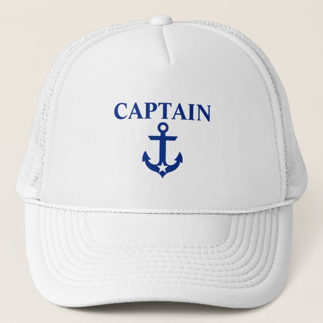 Nautical Captain Anchor Star White Trucker Hat (Front)